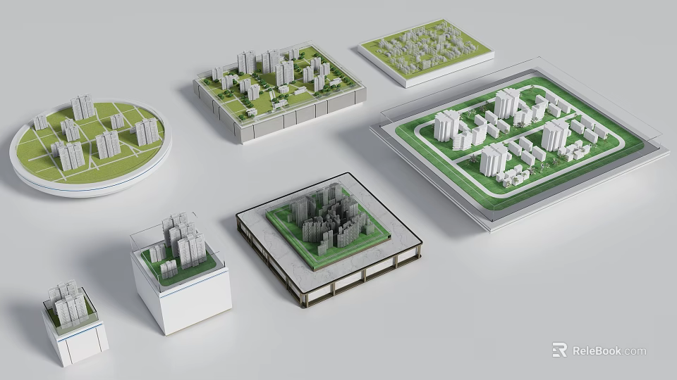 Sand Table City Planning Models With White Buildings And Green Areas 3d model 