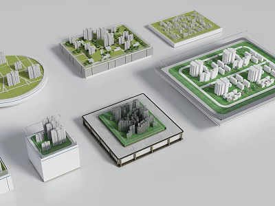 Sand Table City Planning Models With White Buildings And Green Areas 3d model