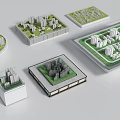 Sand Table City Planning Models With White Buildings And Green Areas