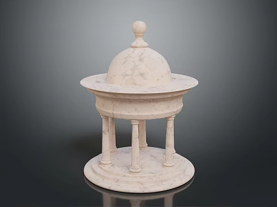 Ornamental White Marble Decorative Structure With Dome Top And Columns On Circular Base 3d model