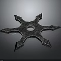 Star Shaped Metal Weapon With Sharp Blades Textured Surface And Central Hole