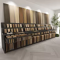 Wood Flooring Samples Showroom With Wall Panels Shelves And Herringbone Floor