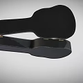 Open Acoustic Guitar Case With Red Lining Holding Wooden Instrument Inside