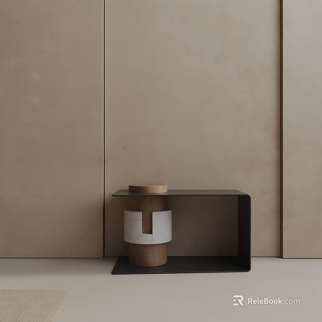 Modern Minimalist Sidetable With Black Metal Frame And Wooden Top Against Beige Wall 3d model 
