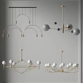 Stylish Modern Gold Metal Chandeliers In Interior Design Featuring Arc Spherical Geometric Shapes