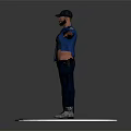 Police Officer in Blue Uniform Full Body Pose with Open Arms Standing on White Circular Platform