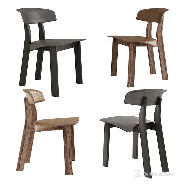 Modern Single Chair Designs With Wooden Frames And Different Colored Seats 3d model 