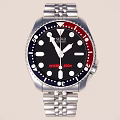 Seiko Stylish Dive Watch with Black Dial Red and Blue Bezel and Silver Metal Bracelet