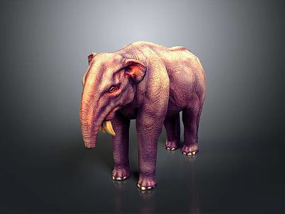 Realistic 3D Elephant Model With Pinkish Purple Textured Skin And Ivory Tusks On Dark Background 3d model