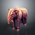 Realistic 3D Elephant Model With Pinkish Purple Textured Skin And Ivory Tusks On Dark Background