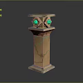 Stone Pillar with Cracks and Turquoise Glowing Lines Geometric Decorative Top and Green Gemstones