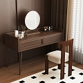 Antique Dressing Table Solid Wood Dressing Table Makeup Mirror Antique Chair Cosmetic Curtain Carpet 3d model