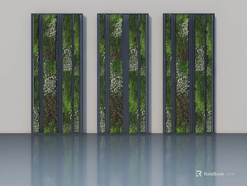 Modern Hinged Doors With Green Plants And White Flowers Vertical Design Panels 3d model 