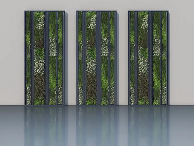 Modern Hinged Doors With Green Plants And White Flowers Vertical Design Panels 3d model