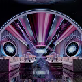 Luxurious Modern KTV Interior With Purple Blue Lighting And Circular Decorations