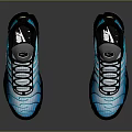 Stylish Blue And Black Sneakers Shoes With White Laces Shiny Upper And Air Cushion Sole