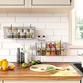Modern Metal Wall Mounted Storage Baskets for Organizing Spices in Kitchen with White Tiles
