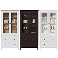 Modern Display Cabinet With Glass Doors Drawers Holding Plates Cups And Vases