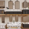 Various Bathroom Vanity Designs With Washbasins Mirrors And Storage Cabinets 3d model