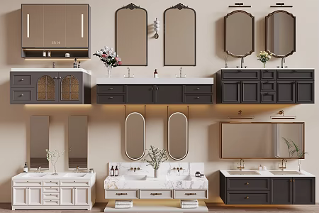 French Bathroom Cabinet Finished Bathroom Cabinet Basins 3d model