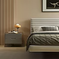 Modern Bedroom Gray Nightstand With Lamp Drawers And Wooden Panel Wall