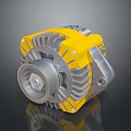 Industrial Alternator In Yellow Silver Design With Metal Cooling Fins And Pulley