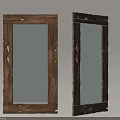 Rustic Wooden Mirrors With Distressed Frames Showcasing Lattice And Wave Pattern Reflections 3d model