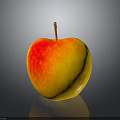 Fresh Red and Yellow Apple on Dark Shiny Surface with Reflection