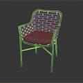 Modern Woven Rattan Chair with Metal Frame and Light Gray Cushion