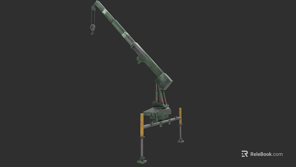 Green Industrial Crane With Extended Boom And Hook For Construction Projects 3d model