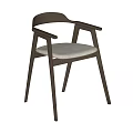 Modern Stylish Single Chair With Dark Wood Armrest Backrest And Light Gray Fabric Cushioned Seat