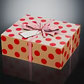 Decorative Brown Gift Box With Red Polka Dots Striped Ribbon And Attached Tag