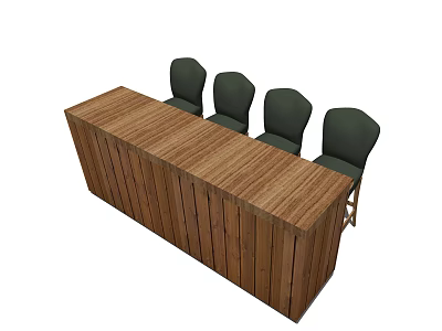 Rustic Wooden Bar Interior With Long Counter And Four Green Chairs 3d model