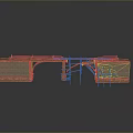 Detailed Architectural Bridge Model With Support Structures And Wooden Construction