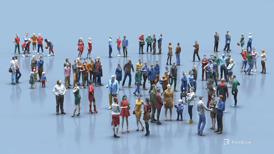Crowd of Diverse Individuals Standing Talking and Interacting in Open Space 3d model 