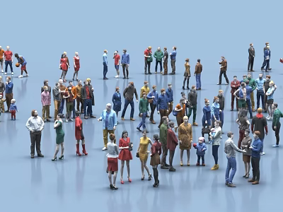 Crowd of Diverse Individuals Standing Talking and Interacting in Open Space 3d model