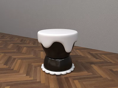 Modern Stool With White Top Black Body White Base Trim On Wooden Floor Gray Wall Background 3d model