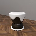 Modern Stool With White Top Black Body White Base Trim On Wooden Floor Gray Wall Background