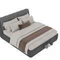 Modern Double Bed With Upholstered Headboard White Bedspread And Brown Accent Pillows 3d model