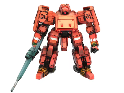 Red Mech Robot Weapon Spear With Mechanical Armor And Detailed Structure 3d model