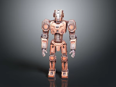 Standing Copper Mechanical Robot Character With Jointed Body And Metallic Design 3d model