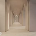 Minimalist Clothing Store Interior With White Sofa Coffee Tables Bar Counter And Hanging Lights