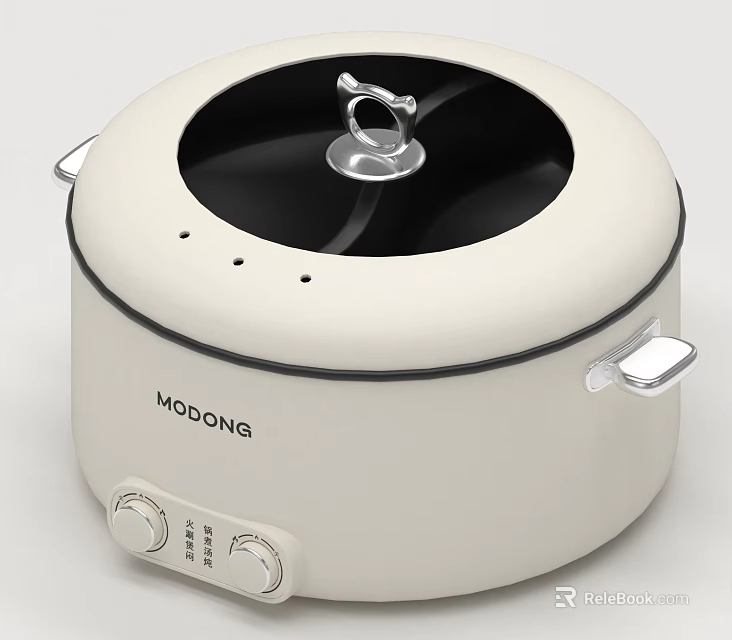 MODONG Cream Colored Kitchen Appliance Featuring Black Lid Silver Handles And Knob Controls 3d model 