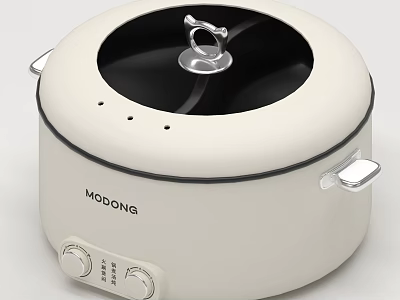 MODONG Cream Colored Kitchen Appliance Featuring Black Lid Silver Handles And Knob Controls 3d model