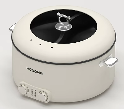 MODONG Cream Colored Kitchen Appliance Featuring Black Lid Silver Handles And Knob Controls 3d model