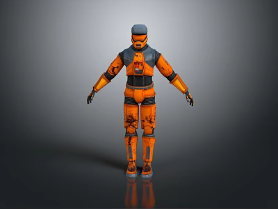 Orange and Black Armored Game Movie Character With Battle Suit Standing Pose Design 3d model