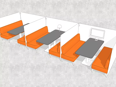 Orange Public Chairs With Gray Tables In Indoor Lounge Setting 3d model