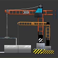 Construction Site With Red Crane Steel Frame And Orange Pipe Lifting Equipment 3d model