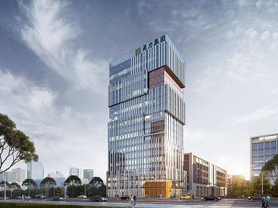 Modern Industrial Factory Building With Glass Curtain Walls High Rise Structure And Surrounding Trees 3d model