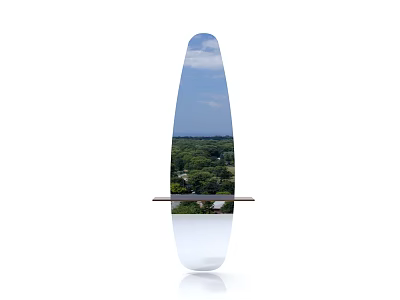 Sleek Modern Mirror Reflecting Green Trees Blue Sky And White Clouds With Metal Stand 3d model